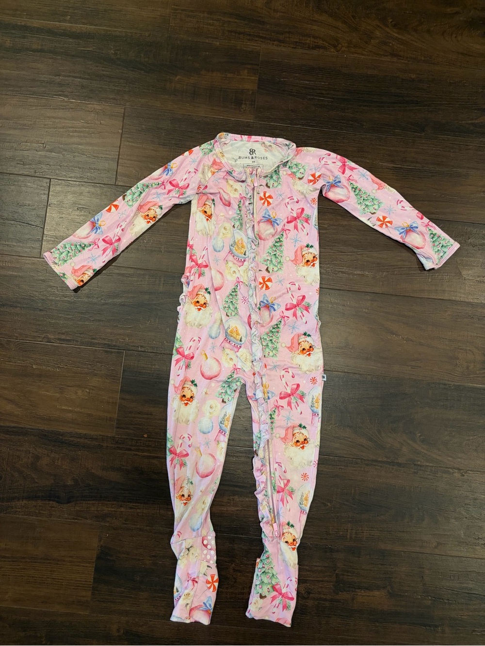 Bums & Roses Girls 3T Christmas Bamboo Convertible Footie Pajamas